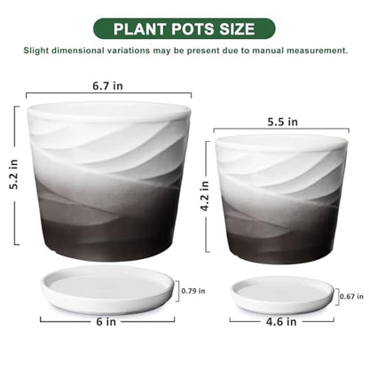 Ceramic Plant Pots, 6.7 + 5.5 Inch, Dark Gray+White - color: Dark Gray + White, size: 6.7 + 5.5 Inch-2 Pack