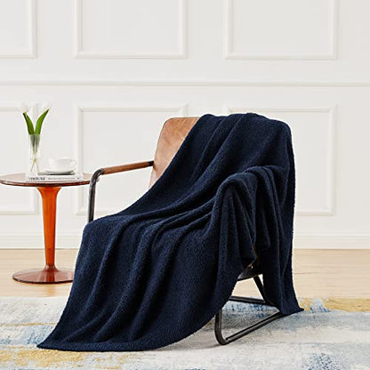CYMULA Super Soft Knit Throw Blanket Twin Size Navy-Lightweight Plush Fuzzy Fluffy Warm Cozy Blankets and Throws for Sofa Bed All Season Use, 60x80 inches - color: Navy, size: Twin(60"x80")