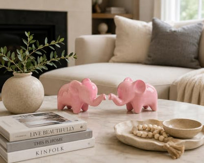 4 Inch Pink Ceramic Elephant Figurines Set of 2 - color: Pink