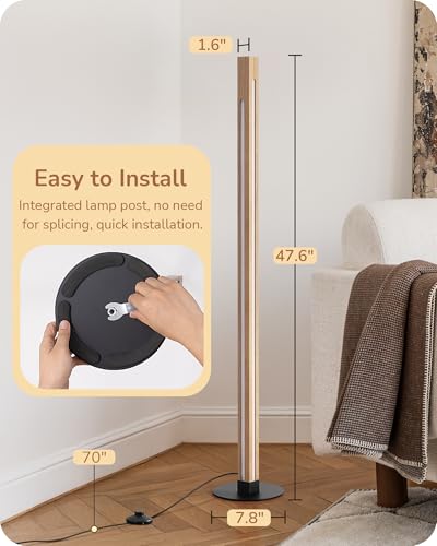 EDISHINE Wooden LED Floor Lamp with Remote, Dual Lighting, 7CCT & Dimmable - color: Natural