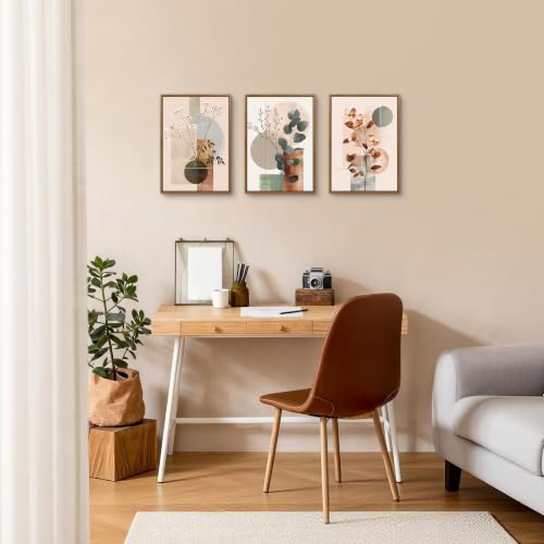 WENGTIAO Boho Neutral Abstract Botanical Framed Canvas Wall Art 12"x16"x3 - color: Boho Neutral Abstract Botanical, size: 12"x16"x3Pcs