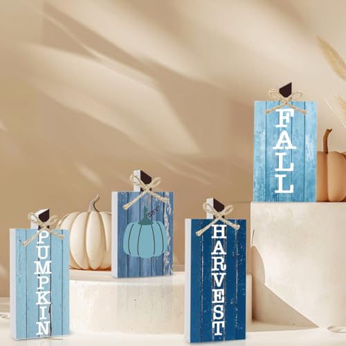 4Pcs Blue Pumpkin Fall Decor Thanksgiving Decorations Sign for Home Indoor