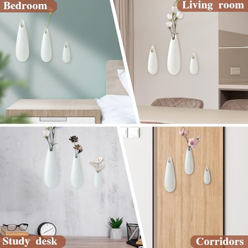 White Ceramic Wall Vases, Set of 2, 12 Inch, Teardrop Design - color: 3pcs-small&medium&large