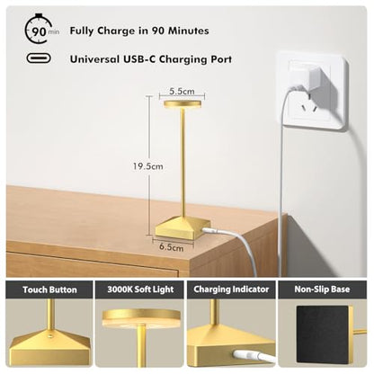 3 Pack Small Gold Rechargeable Cordless Table Lamps Dimmable - color: Gold-C