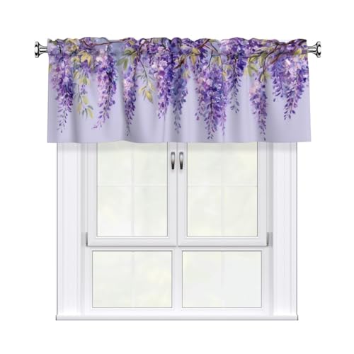 Lavender Flowers Valances for Windows Rod Pocket Curtain Valance 1 Panel Short Curtains for Kitchen Bathroom Living Room Bedroom Window Treatments - color: Lavender Flowers