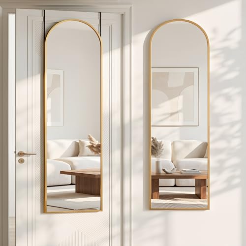 Antok Full Length Mirror, 48" x 14" Over-the-Door Hanging Mirror, Gold - color: Gold, size: 48"L x 14"W