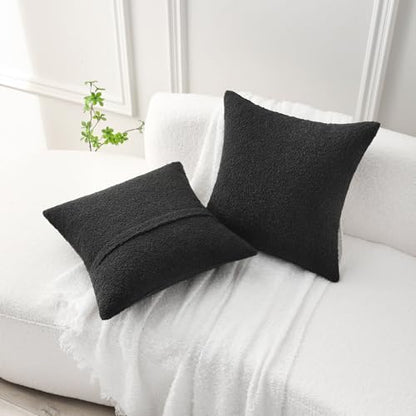 FUTEI Pack of 2 Boucle Textured Throw Pillow Covers 16x16 Inch, Black - color: Black, size: 16" x 16" (Pack of 2)