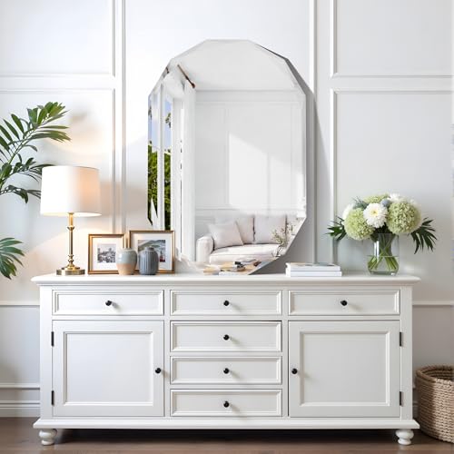GLASHOM Frameless Oval Bathroom Mirror, 24x36 inch Beveled Wall Mirror - size: 24"L x 36"W