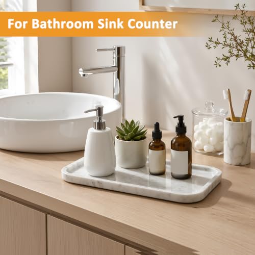 Marble Bathroom Tray, Rectangular Marble Tray with Non-Slip Base - color: Greyish White