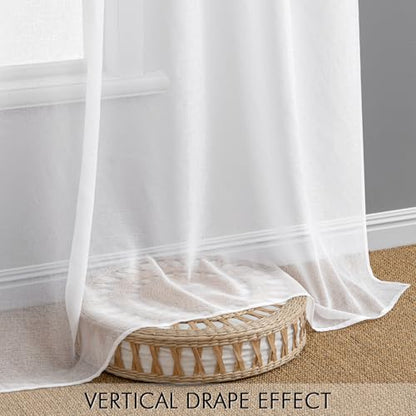 MIULEE Semi White Linen Textured Sheer Curtains 54W×72L Rod Pocket 2 Panels - color: White, size: 54"W x 72"L (Pack of 2)