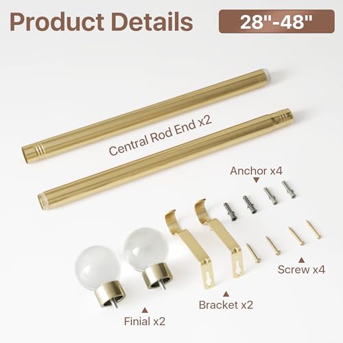 NICETOWN Adjustable Gold Curtain Rod, Extendable Living Room Window Treatment Curtain Rod, Luxury Gold Metal Finish with Crystal Glass Ball Finials, for Villa, Kitchen, Bathroom, Window, 28-48 Inches - color: Glass & Gold, size: 28" to 48"