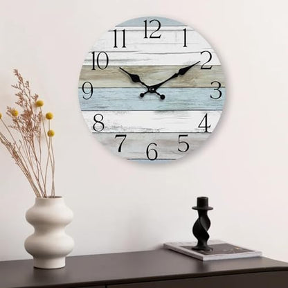 12 Inch Wall Clock, Silent Battery Operated Analog Clock, Blue - color: A-blue White Brown, size: 12"