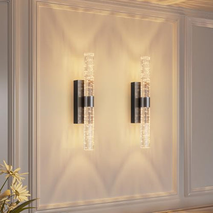 camuucci Battery Operated Wall Sconces Set of 2, Rechargeable Wall Lights - color: Black, size: 15.3 Inches