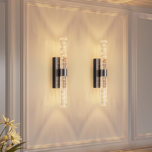 camuucci Battery Operated Wall Sconces Set of 2, Rechargeable Wall Lights - color: Black, size: 15.3 Inches