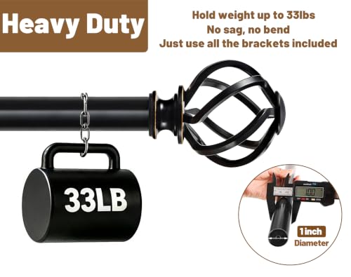 KAMANINA Black Curtain Rods for Windows 48 to 84 Inch, Single Drapery Rods - color: Black, size: 48-84"