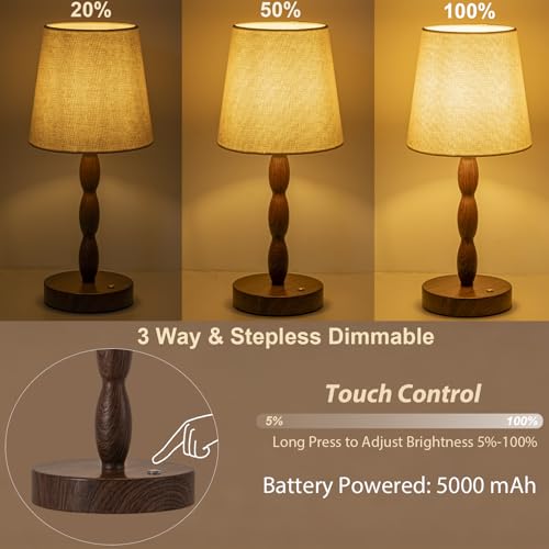 CASTLELIFE Rechargeable Cordless Table Lamp, 5000mAh Battery Powered Touch Desk Lamp, 3-Level & Stepless Dimmable Night Light, Portable Bedside Lamp for Bedroom, Outdoor, Bulb Included, Walnut Grain - color: Walnut Wood Grain