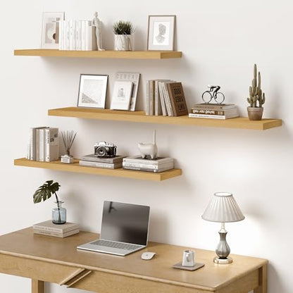 Vivelove 10" Deep Floating Shelves, 24”Wide Set of 2, Oak - color: Oak, size: 23.6”wx10.2”dx1.5”h