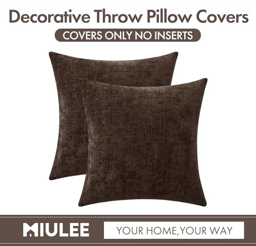 MIULEE Chenille Fall Throw Pillow Covers Chocolate Brown 16x16 Pack of 2 - color: Chocolate Brown, size: 16" x 16" (Pack of 2)