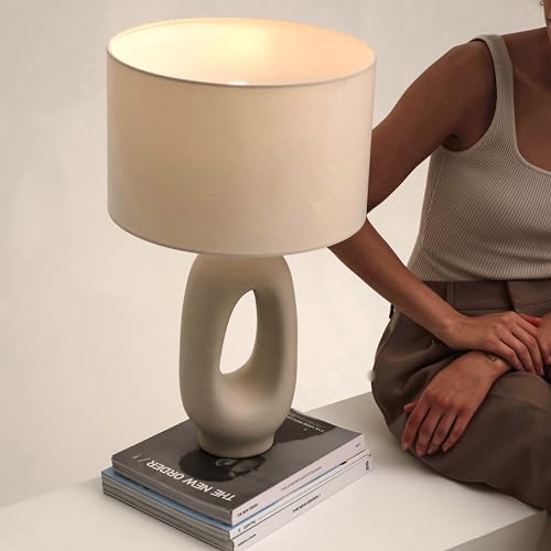 Brightech Artemis LED Table Lamp - Unique, Modern, Natural Ceramic Lamp for Bedside, Nightstand, Desk - Cozy, Chic Home Decor, Warm White Light and USB-C Charging for Living Room, Bedroom, Entryway