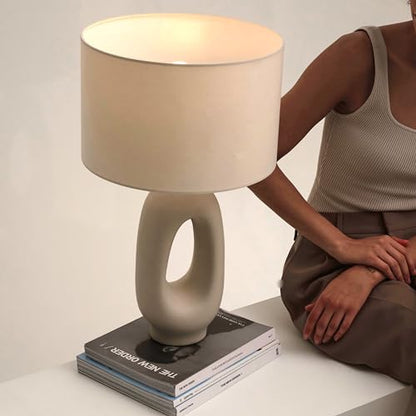 Brightech Artemis LED Table Lamp - Unique, Modern, Natural Ceramic Lamp for Bedside, Nightstand, Desk - Cozy, Chic Home Decor, Warm White Light and USB-C Charging for Living Room, Bedroom, Entryway