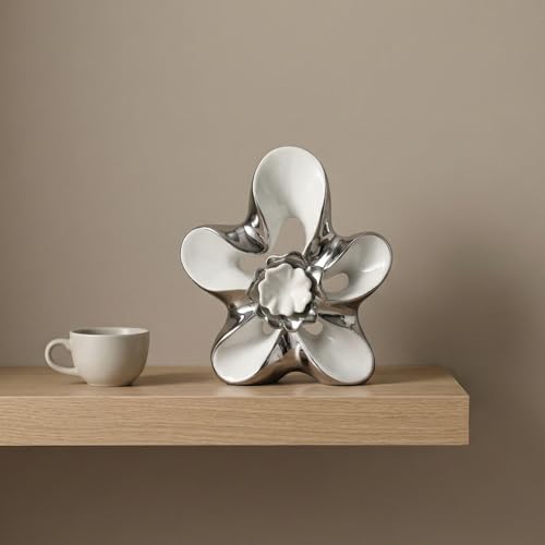 Ceramic Statue Home Decor Aesthetic Abstract Flower Sculpture - color: White and Silver