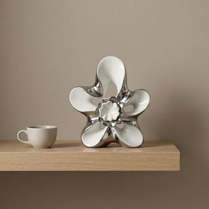 Ceramic Statue Home Decor Aesthetic Abstract Flower Sculpture - color: White and Silver