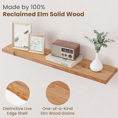 Floating Shelves for Wall, Solid Elm Wood Shelves, 36in Set of 2, Natural - color: Natural, size: Live Edge, 36inch, 2Packs
