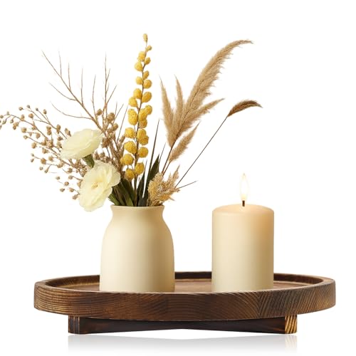 12“ Large Round Wooden Tray for Bathroom Counter Kitchen Decor Lazy Susan - color: Dark Brown, size: 12"