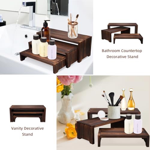 3-Tier Wooden Cupcake Stand & Display Risers, for Food Desserts & More, Sturdy & Reusable - color: Brown