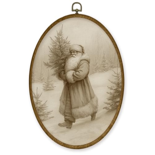 JMENGSSFL Santa Carrying Christmas Tree in Snow Forest Wall Art 8.6x11.6 - color: Christmas-22
