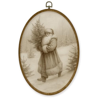 JMENGSSFL Santa Carrying Christmas Tree in Snow Forest Wall Art 8.6x11.6 - color: Christmas-22