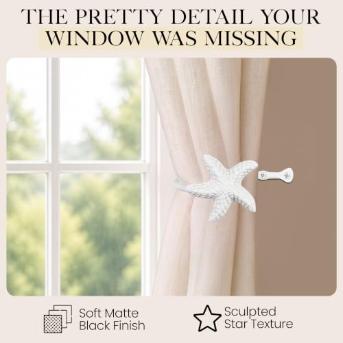 RTZEN Metal Curtain Tiebacks, Drapery Holders for Wall, 2 Pcs - size: Medium, style: Starfish - W