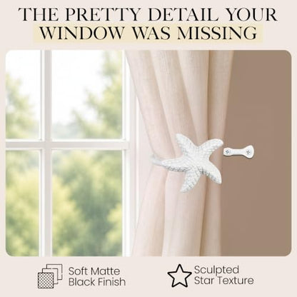 RTZEN Metal Curtain Tiebacks, Drapery Holders for Wall, 2 Pcs - size: Medium, style: Starfish - W