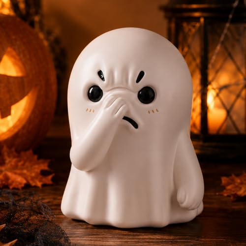 Holding Nose Ghost Figurine – Funny Halloween Ghost Statue for Bathroom or Shelf Decor, Spooky Knick Knacks, Cute Resin Desk Figurines, Ghost Decorations and Quirky Home Gifts (White) - color: White