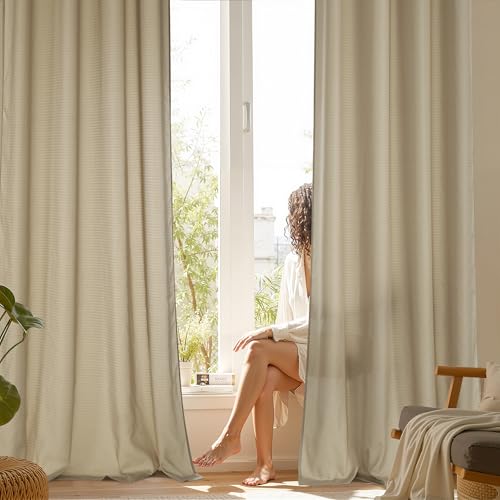 NICETOWN Semi Sheer Curtains 84 Inch Length 2 Panels for Living Room - color: Khaki, size: 52"W x 84"L (Pack of 2)