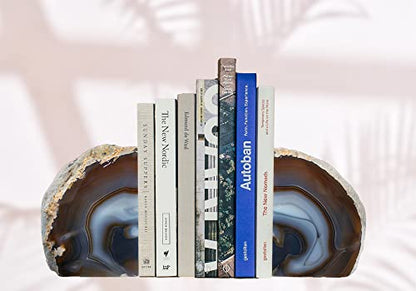 AMOYSTONE Natural Agate Bookends Solid Stone Book Ends for Study Shelves - color: Natural, size: 4-6 Pounds