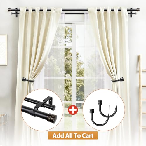 TONIAL 1 Inch Double Curtain Rods for Windows 66 to 120 Inch, Black, - color: Black, size: 66-120”