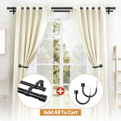 TONIAL 1 Inch Double Curtain Rods for Windows 66 to 120 Inch, Black, - color: Black, size: 66-120”