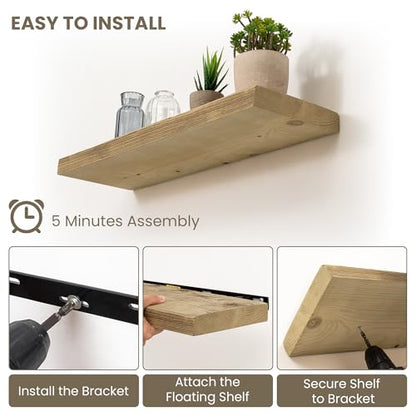 Acovy 30" Unfinished Solid Reclaimed Wood Floating Shelves, Rustic Heavy-Duty Wall Shelves, 8" Deep Floating Shelf for Living Room, Bathroom, Bedroom and Kitchen, Set of 2, Natural - color: Natural, size: 30inches-2p