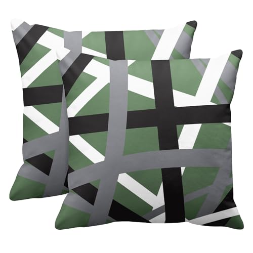 Emvency Throw Pillow Covers Set of 2, 18 x 18 Inch, Striped Sage Green - color: Green, size: 18" x 18" (Pack of 2)
