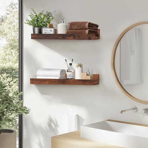 Muzilife 12" Small Floating Shelves Wood Wall Shelf with Lip, 2Pcs, Brown - color: Walnut Brown, size: 12"