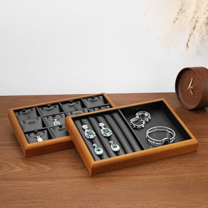 Oirlv Black Wood Jewelry Tray 12-Compartment - color: Black, size: 12 grid