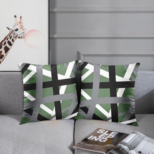 Emvency Throw Pillow Covers Set of 2, 18 x 18 Inch, Striped Sage Green - color: Green, size: 18" x 18" (Pack of 2)