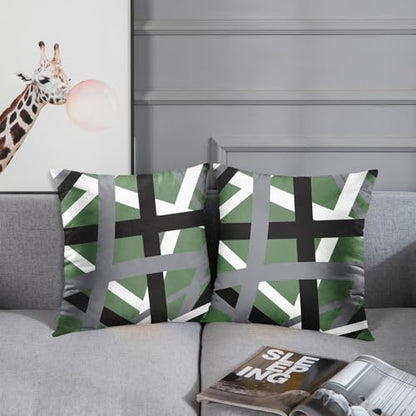 Emvency Throw Pillow Covers Set of 2, 18 x 18 Inch, Striped Sage Green - color: Green, size: 18" x 18" (Pack of 2)