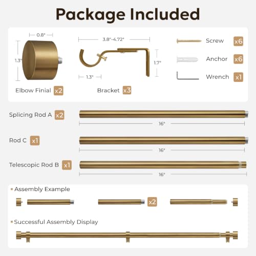 Zeerobee Curtain Rods for Windows 32 to 72 Inch, Warm Gold Curtain Rod - color: Warm Gold, size: 32"-72"