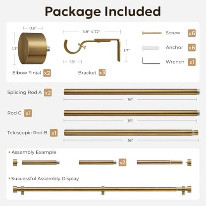 Zeerobee Curtain Rods for Windows 32 to 72 Inch, Warm Gold Curtain Rod - color: Warm Gold, size: 32"-72"