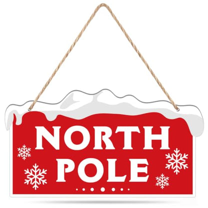 Marsui Christmas Wood Hanging Sign with Jute Rope, North Pole - style: North Pole