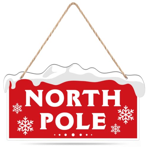 Marsui Christmas Wood Hanging Sign with Jute Rope, North Pole - style: North Pole