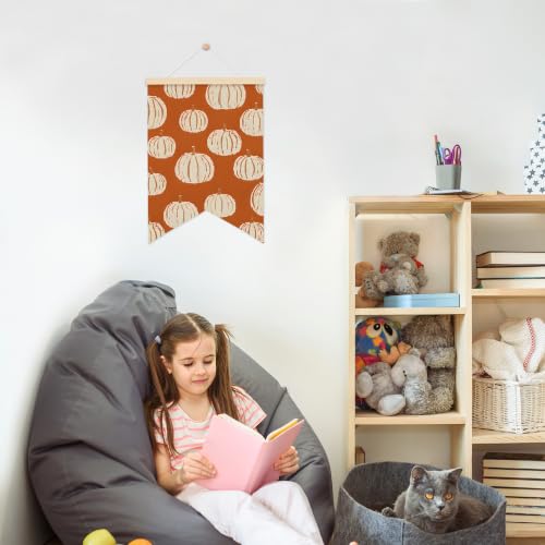 LARNDUMAMA Fall Pumpkins Wall Art Canvas Banner Poster for Bathroom, 12x16 - color: orange