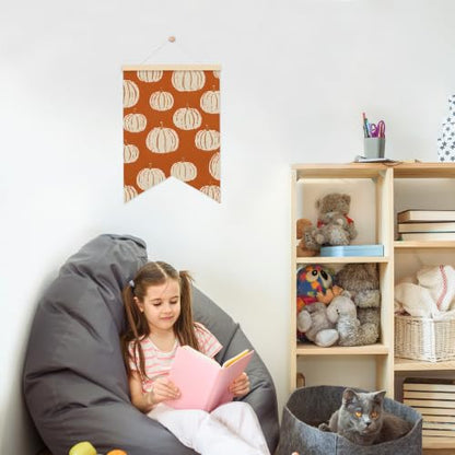 LARNDUMAMA Fall Pumpkins Wall Art Canvas Banner Poster for Bathroom, 12x16 - color: orange